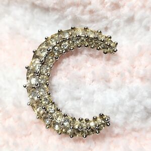Elegant Gold Crescent Rhinestone Moon Brooch